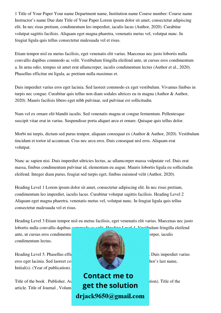 1 Title of Your Paper Your name Department name, Institution name Course number: Course name Instructor’s name Due date Title of Your Paper Lorem ipsum dolor sit amet, consectetur adipiscing elit. In nec risus pretium, c