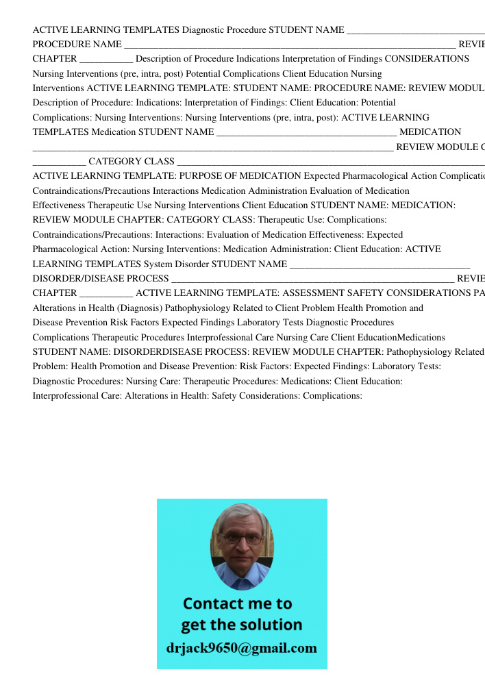 ACTIVE LEARNING TEMPLATES Diagnostic Procedure STUDENT NAME _____________________________________ PROCEDURE NAME ____________________________________________________________________ REVIEW MODULE CHAPTER ___________ Desc