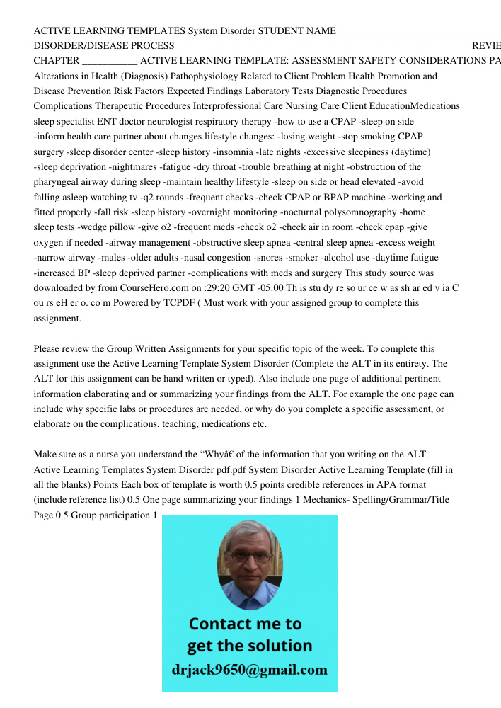ACTIVE LEARNING TEMPLATES System Disorder STUDENT NAME _____________________________________ DISORDER/DISEASE PROCESS __________________________________________________________ REVIEW MODULE CHAPTER ___________ ACTIVE LE