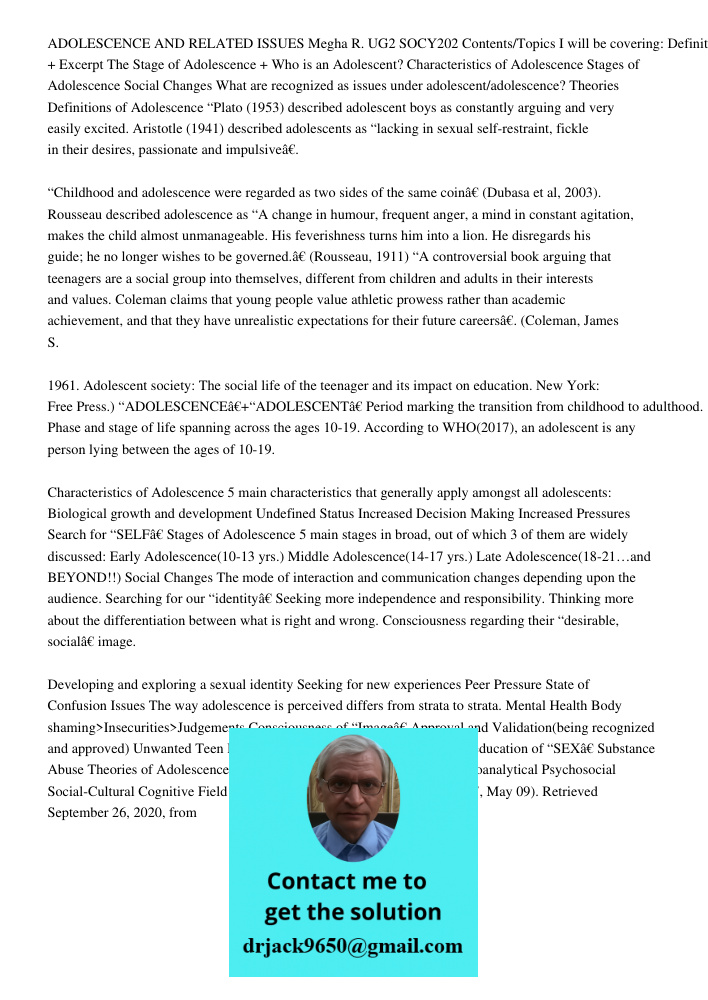 ADOLESCENCE AND RELATED ISSUES Megha R. UG2 SOCY202 Contents/Topics I will be covering: Definitions + Excerpt The Stage of Adolescence + Who is an Adolescent? Characteristics of Adolescence Stages of Adolescence Social C
