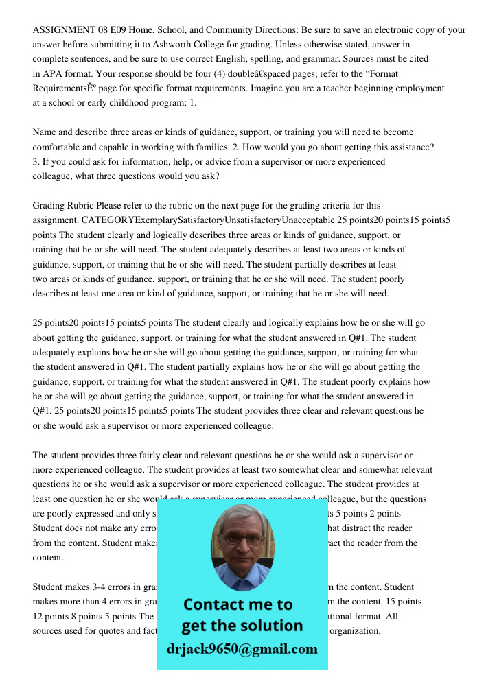 ASSIGNMENT 08 E09 Home, School, and Community Directions: Be sure to save an electronic copy of your answer before submitting it to Ashworth College for grading. Unless otherwise stated, answer in complete sentences, and