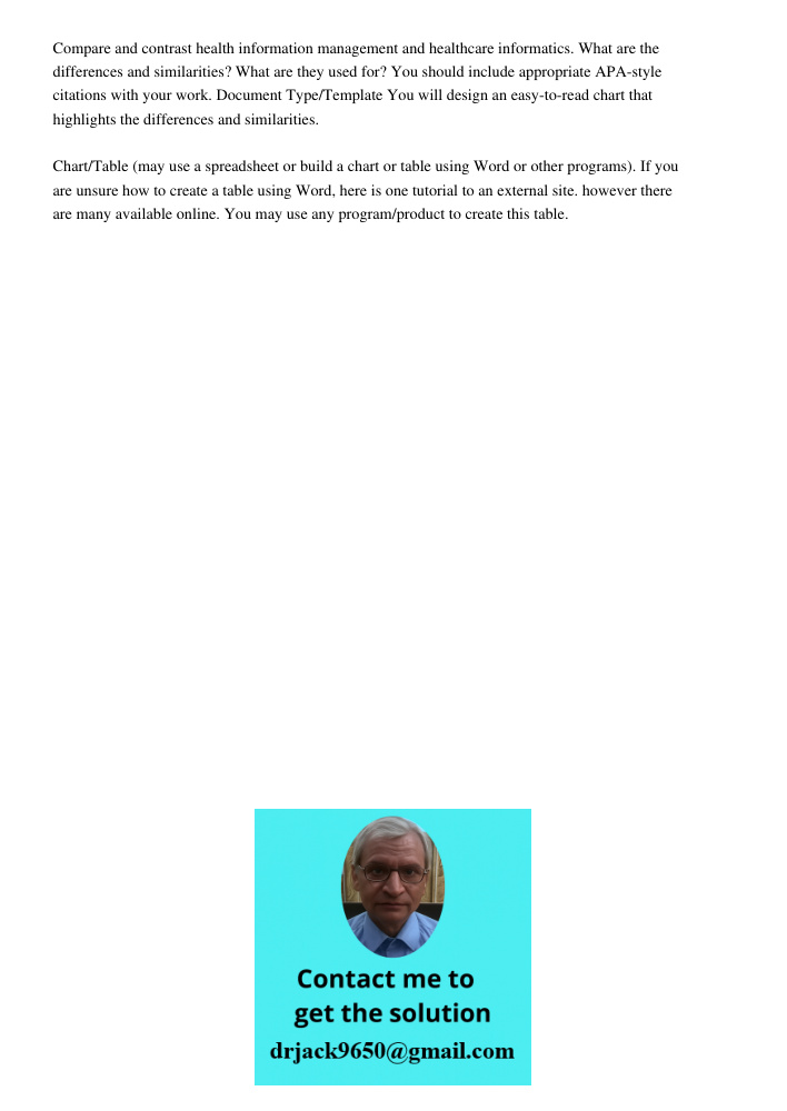 Compare and contrast health information management and healthcare informatics. What are the differences and similarities? What are they used for? You should include appropriate APA-style citations with your work. Documen