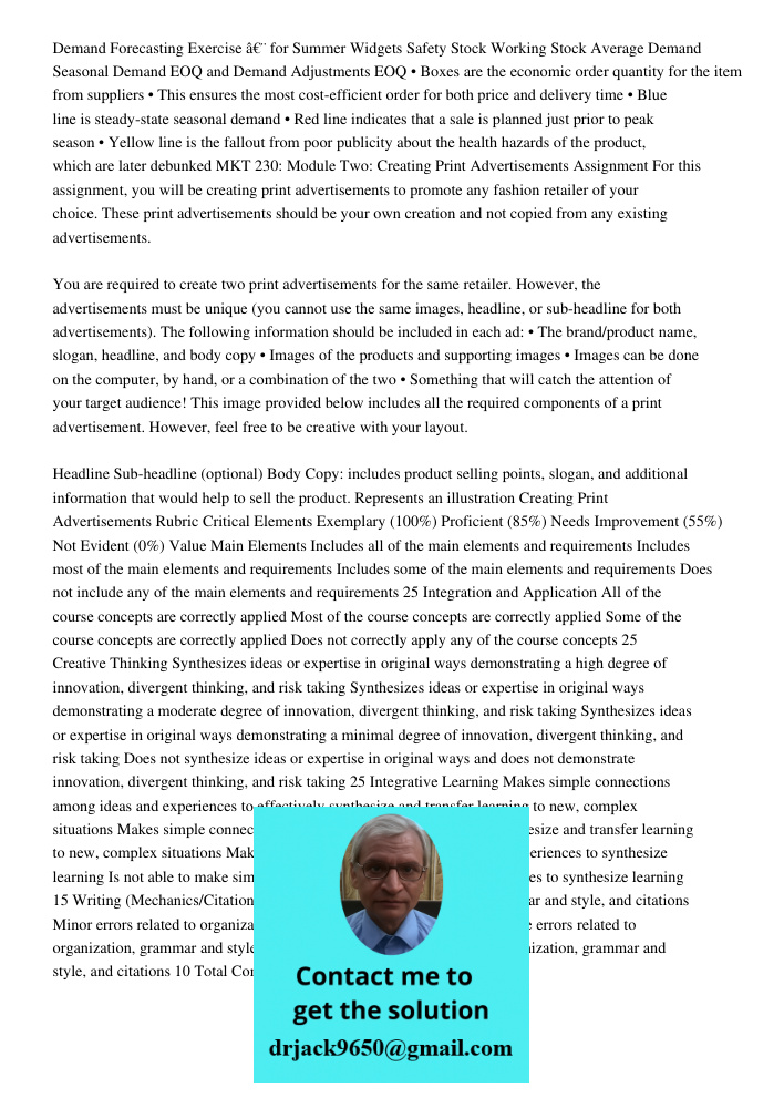 Demand Forecasting Exercise â€¨ for Summer Widgets Safety Stock Working Stock Average Demand Seasonal Demand EOQ and Demand Adjustments EOQ • Boxes are the economic order quantity for the item from suppliers • This ensur