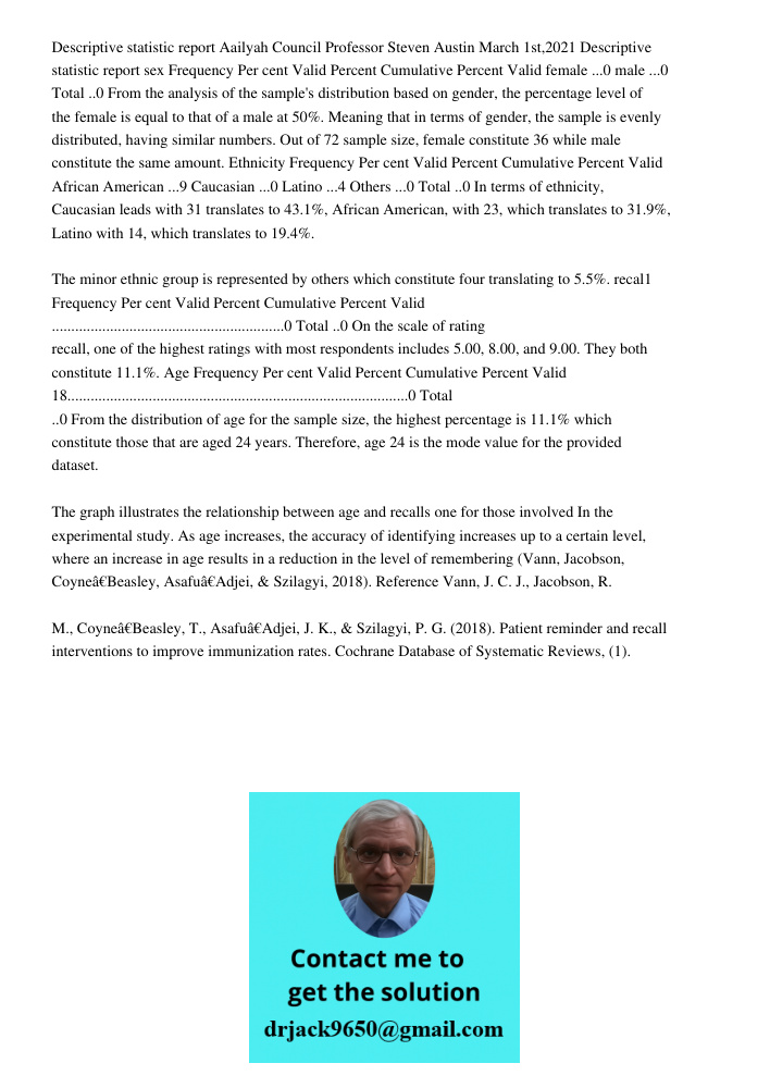 Descriptive statistic report Aailyah Council Professor Steven Austin March 1st,2021 Descriptive statistic report sex Frequency Per cent Valid Percent Cumulative Percent Valid female ...0 male ...0 Total ..0 From the anal