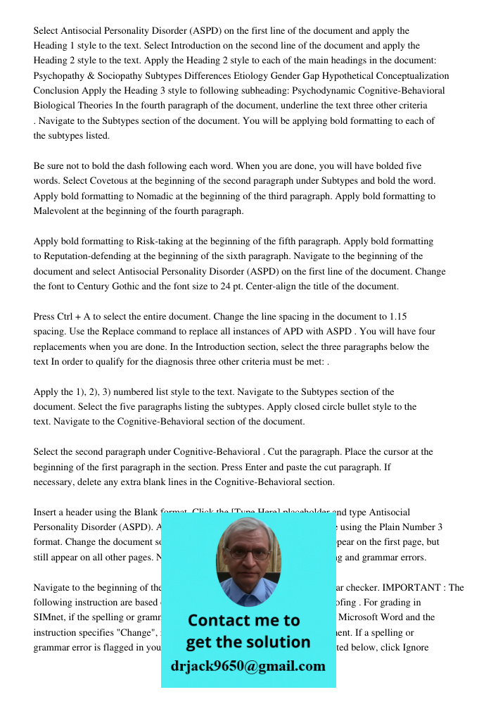 Select Antisocial Personality Disorder (ASPD) on the first line of the document and apply the Heading 1 style to the text. Select Introduction on the second line of the document and apply the Heading 2 style to the text.
