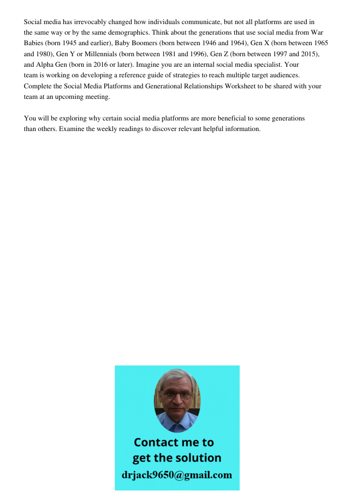 Social media has irrevocably changed how individuals communicate, but not all platforms are used in the same way or by the same demographics. Think about the generations that use social media from War Babies (born 1945 a