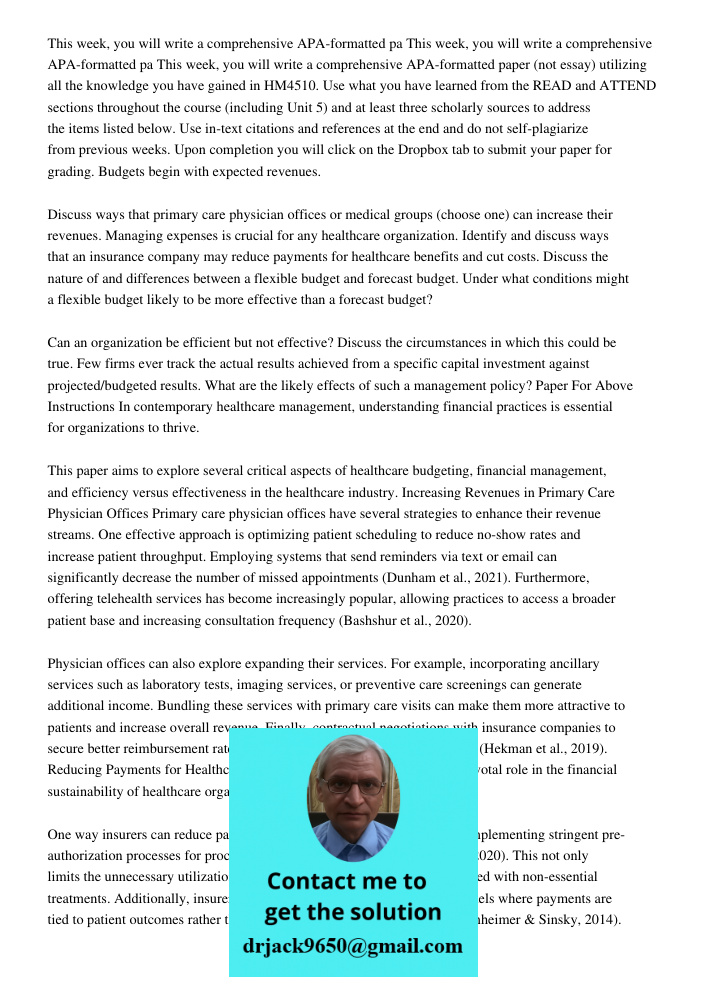 This week, you will write a comprehensive APA-formatted paper (not essay) utilizing all the knowledge you have gained in HM4510. Use what you have learned from the READ and ATTEND sections throughout the course (includin