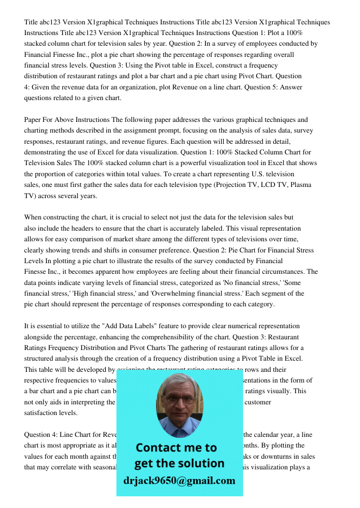 Title abc123 Version X1graphical Techniques Instructions Question 1: Plot a 100% stacked column chart for television sales by year. Question 2: In a survey of employees conducted by Financial Finesse Inc., plot a pie cha
