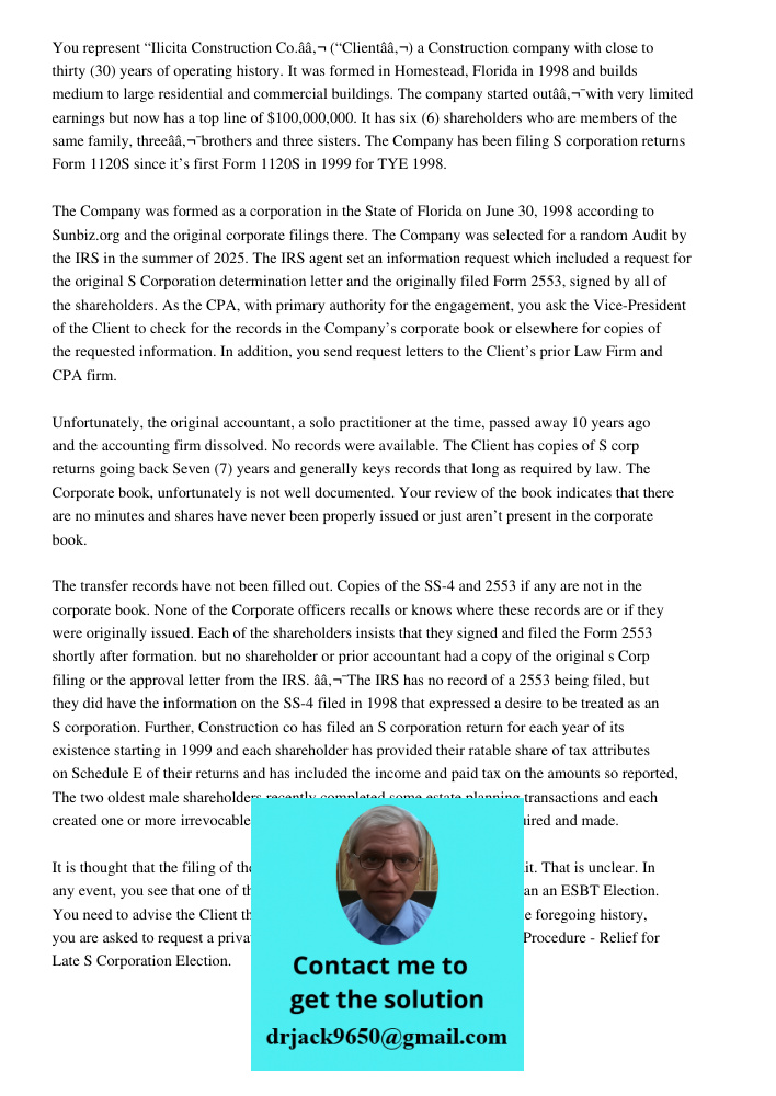 You represent &ldquo;Ilicita Construction Co.&not; () a Construction company with close to thirty (30) years of operating history. It was formed in Homestead, Florida in 1998 and builds medium to large residential and co